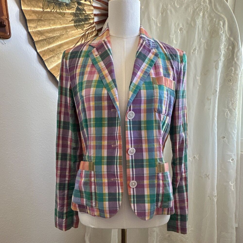 Vintage (1995) Ralph Lauren Sport Women’s Madras Plaid Blazer Cotton Sz 10